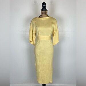 Closet London Ribbed Kimono 3/4 Sleeves Knit Midi Dress Size 6 Yellow Side Slit